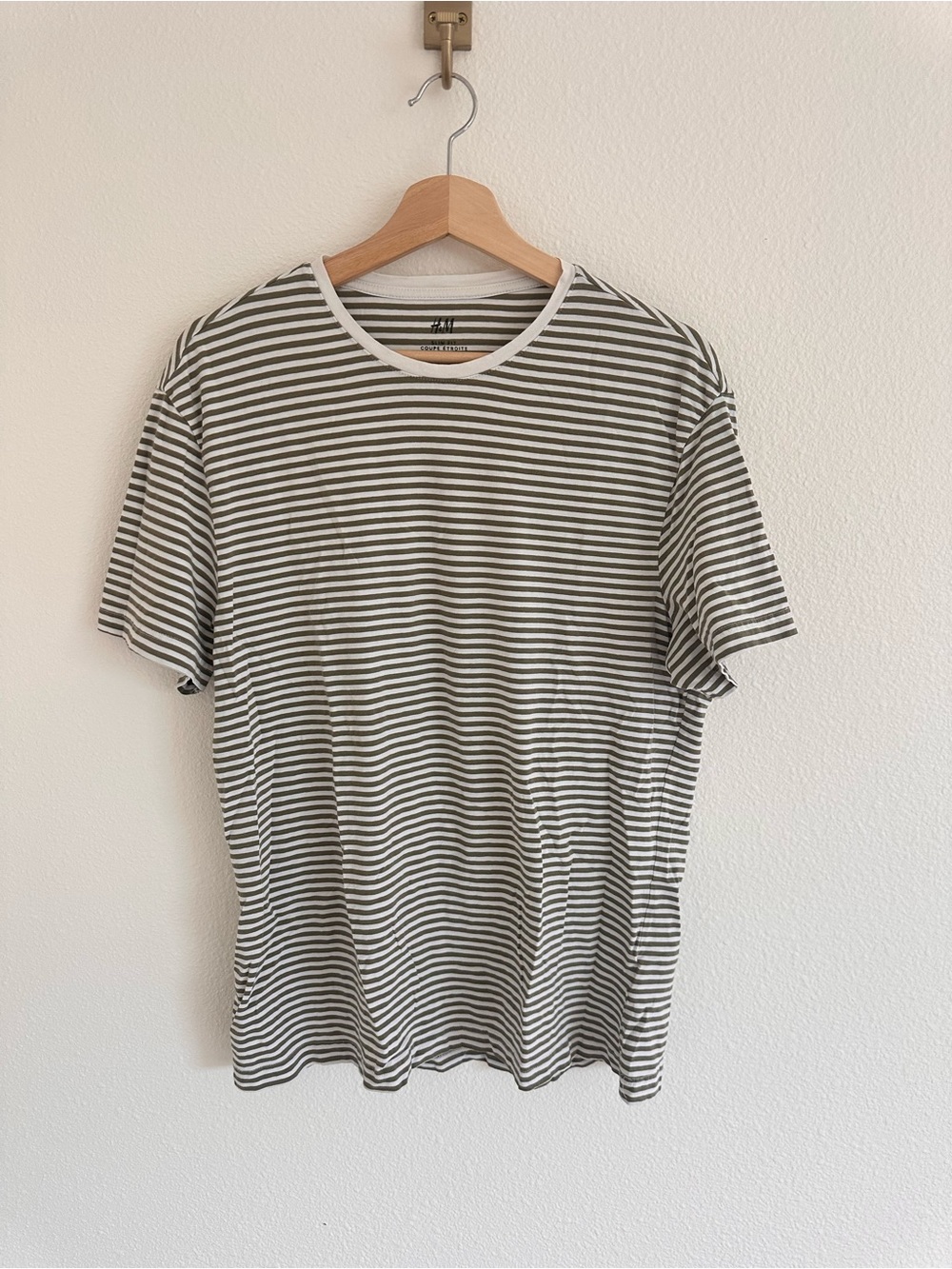 H&M Olive & White Striped Short Sleeve Tee